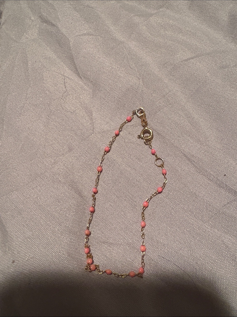 Gold Chain Bracelet with Pink Beads - Women's 18kt gold Bracelet